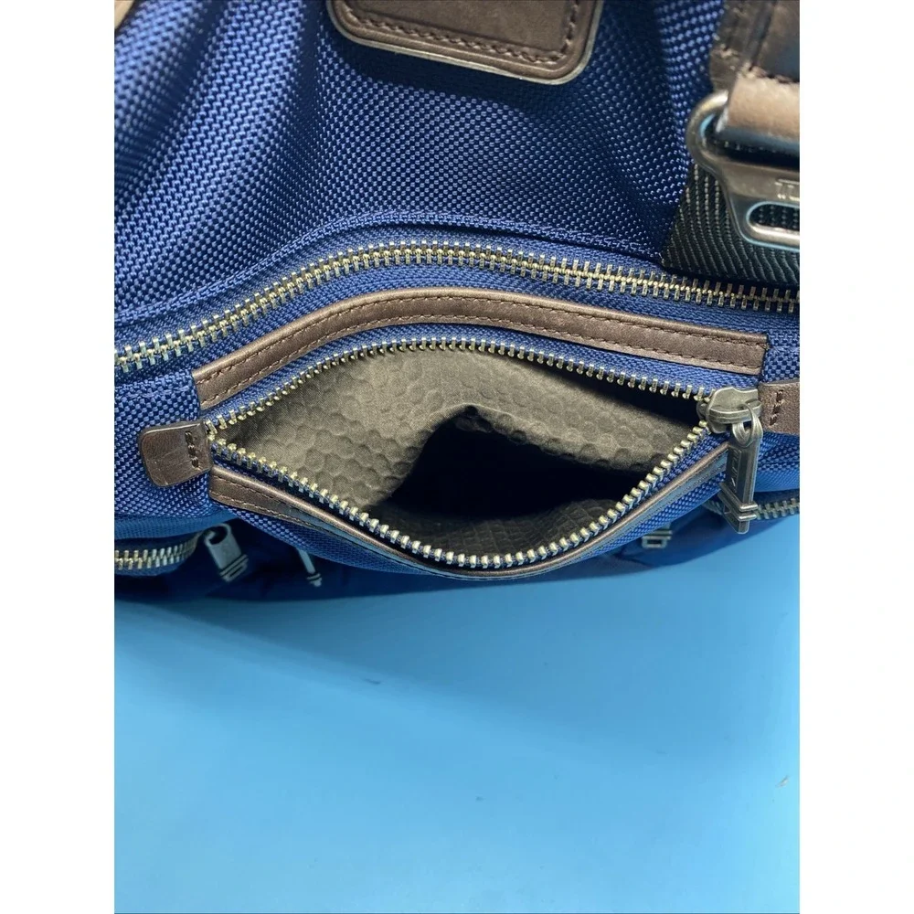 Tumi Alpha Bravo Knox Backpack Deluxe Navy Blue Ballistic Nylon & Brn Leather